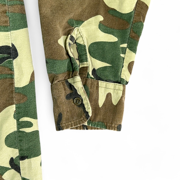 Vintage Camouflage Shirt Adult LARGE Green Brown Woodland Flannel Arctic 80s - Picture 7 of 11